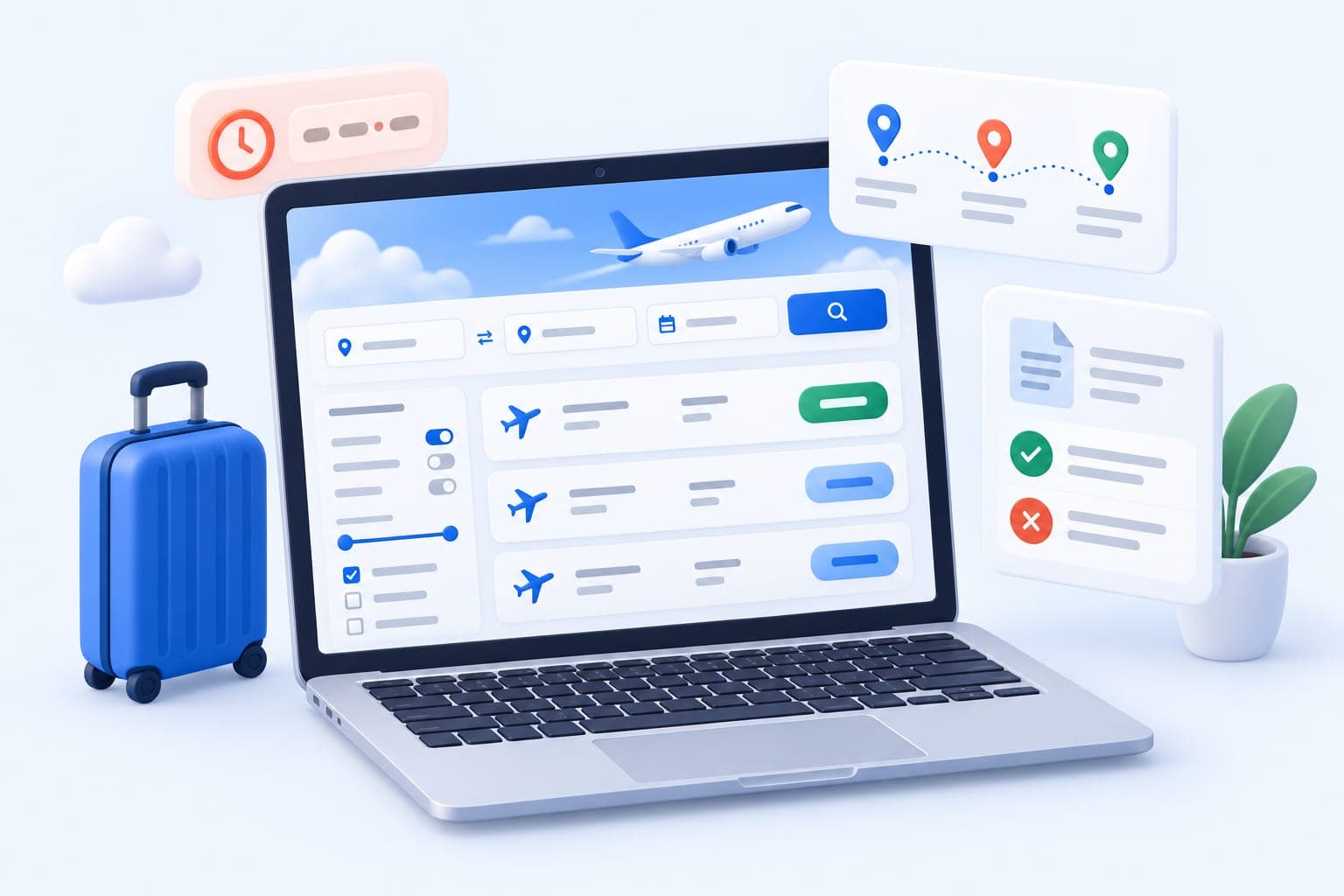 A flight booking website A flight booking website created without coding: flight search, results, filters and a fare hold timer